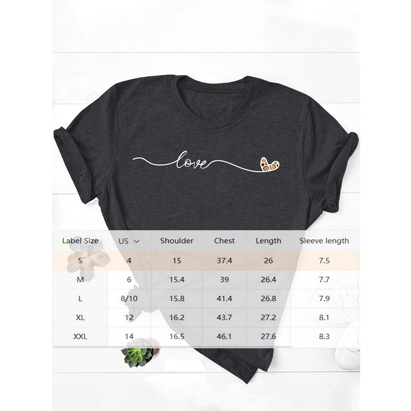 Women's Love & Heart Print Short Sleeve T-Shirt Casual Round Neck Summer Top