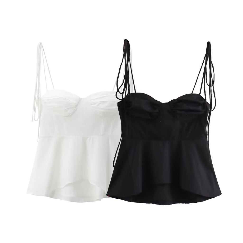 Solid Color Sleeveless Pleated Suspender Corset Top