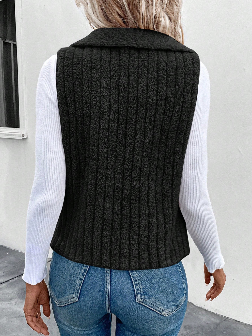 Waterfall Collar Open Front Vest Coat