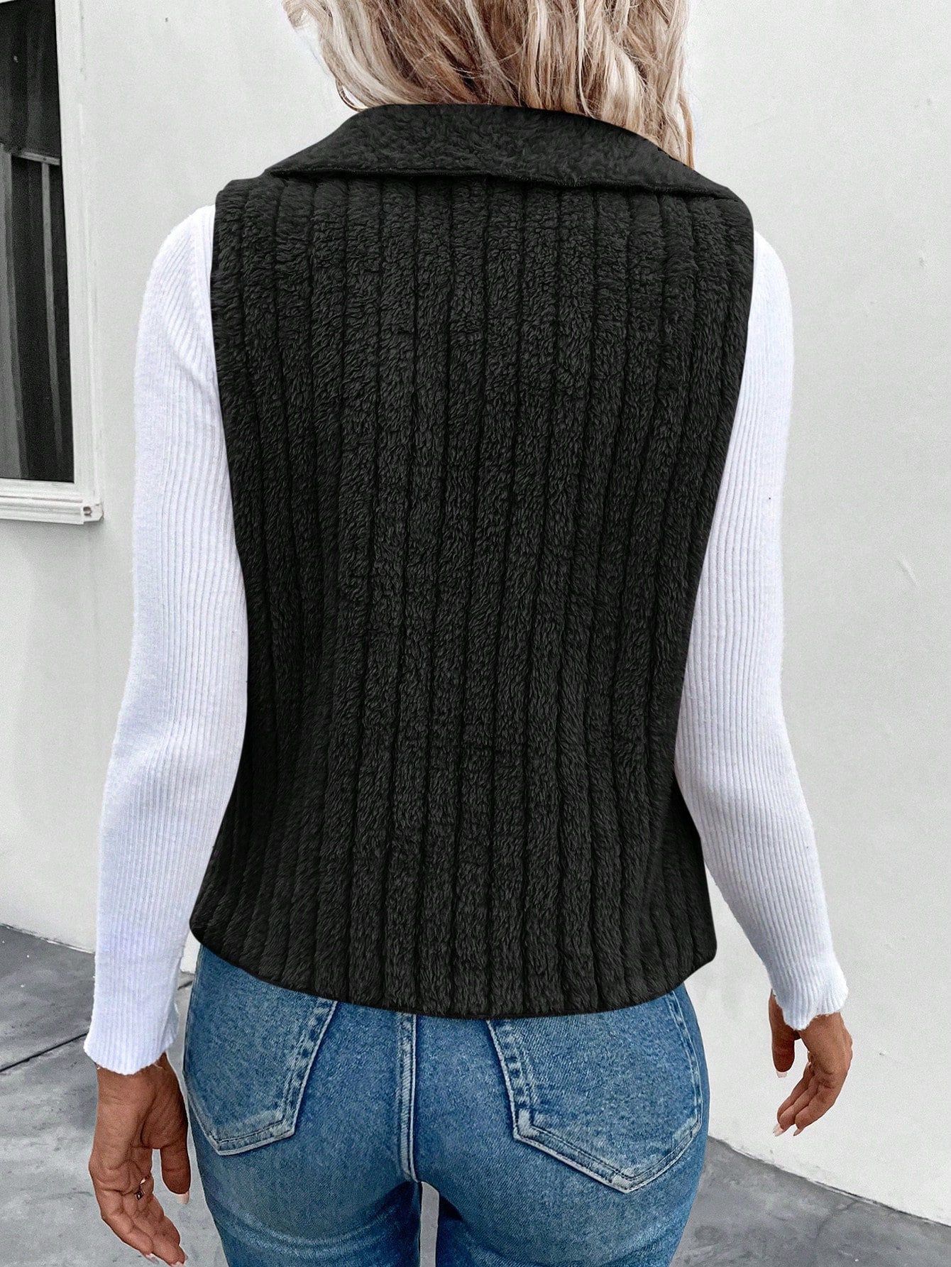 Waterfall Collar Open Front Vest Coat