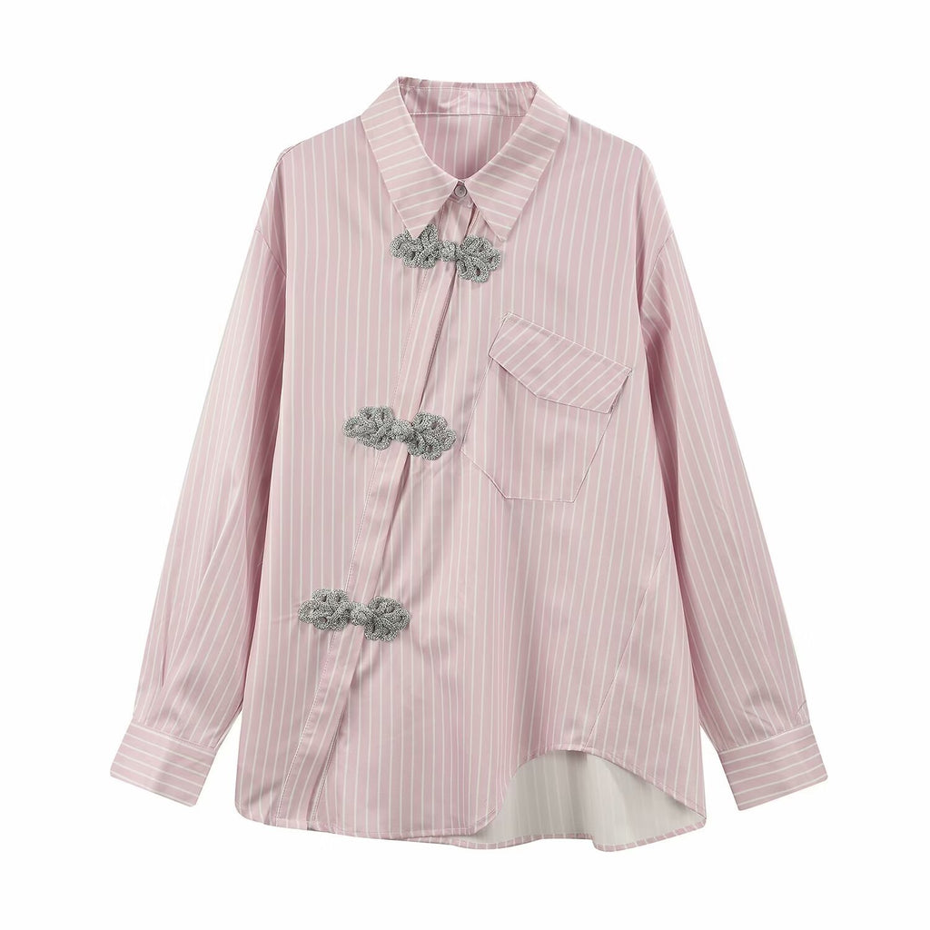 New Chinese Style High-grade Irregular Blue Shirt For Women