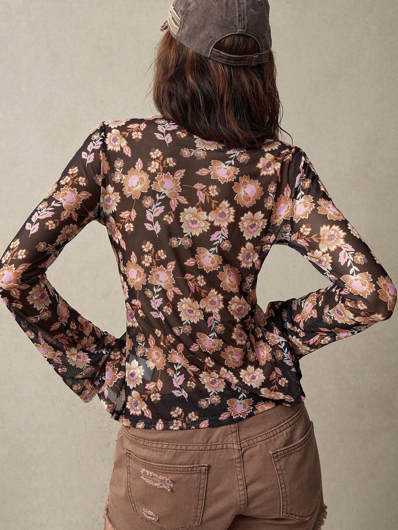 European And American Printed Shirt Women's Slim Fit Slimming Retro Temperament