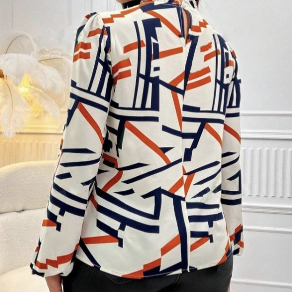 Ladies' Fashionable And Elegant Casual Printed Long Sleeved Shirt Top With Elegant Orientation