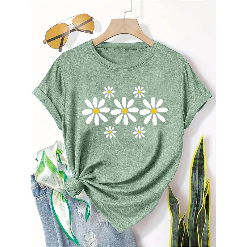 Women's 3 Pack Cute Floral Graphic Tees Short Sleeve Casual Tee Tops Crewneck T Shirts