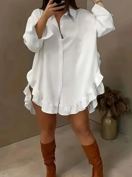 Hem Ruffled Casual Long Sleeve Shirt