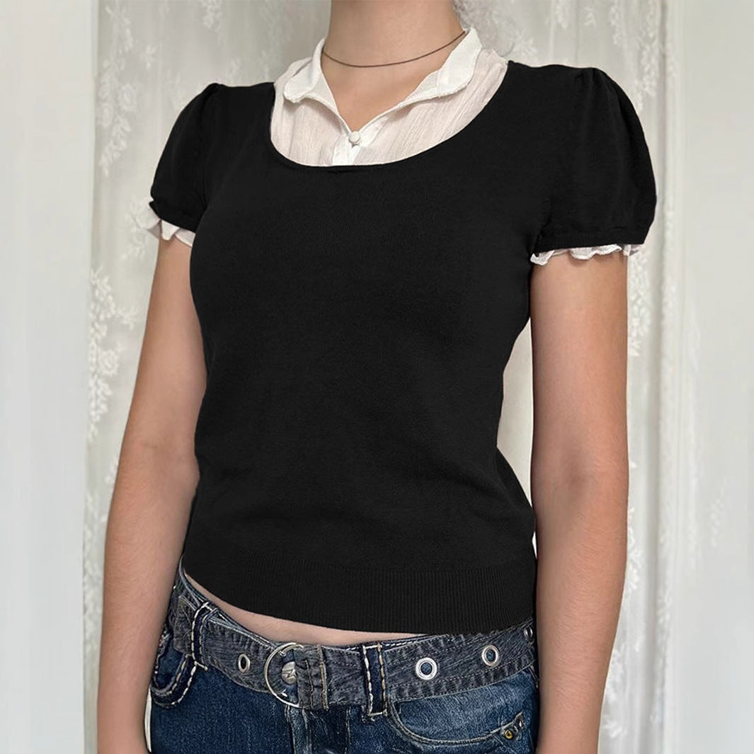 European And American Y2g Hot Girl Style Solid Color Vest Short Sleeve Women's Sweater