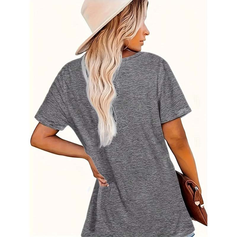 Women's Feather & Heart Print T-Shirt Casual Short Sleeve Crew Neck Summer Top