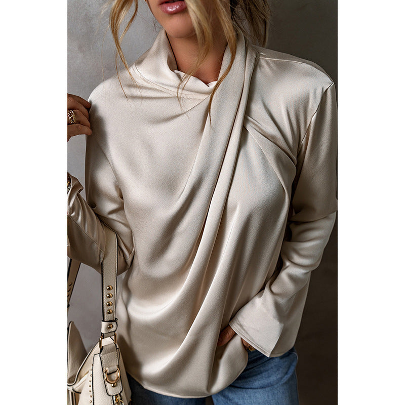 Women's Solid Color Satin Chiffon Blouse
