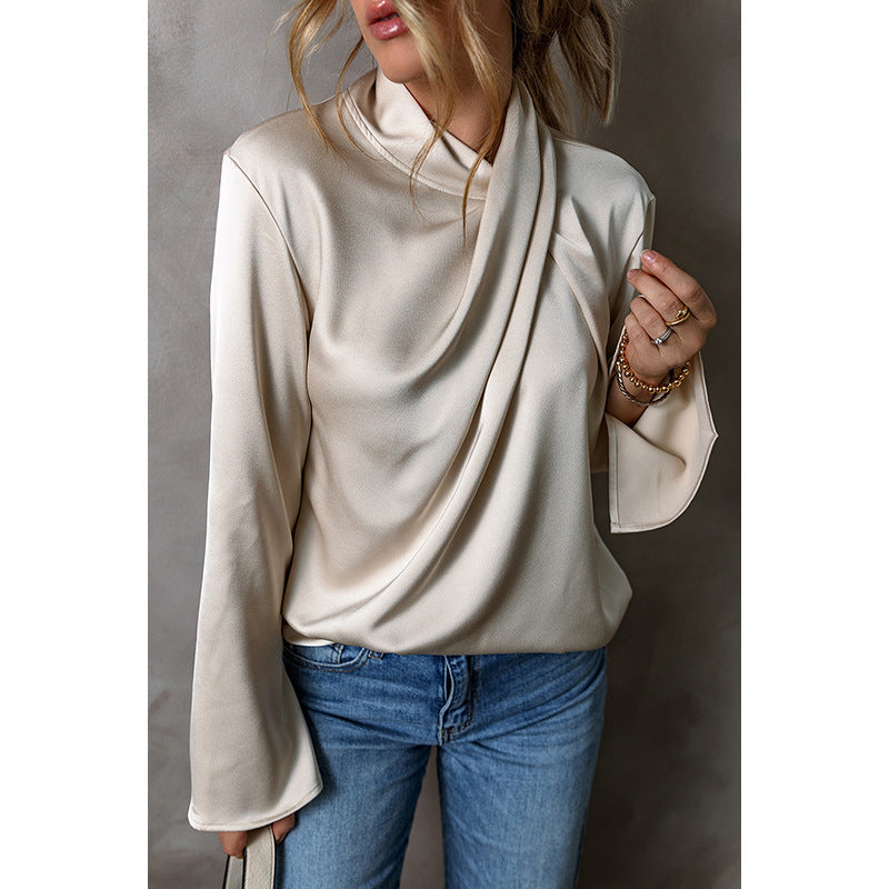 Women's Solid Color Satin Chiffon Blouse