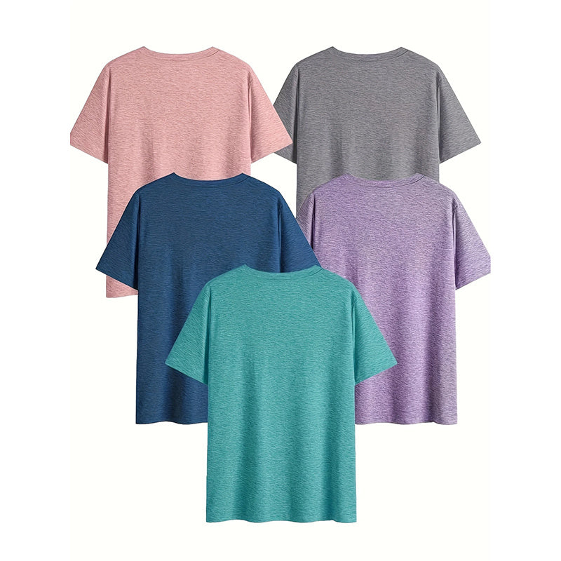 5-Pack Basic V-Neck T-Shirts For Women Summer Soild Color Short Sleeve Everyday Tees
