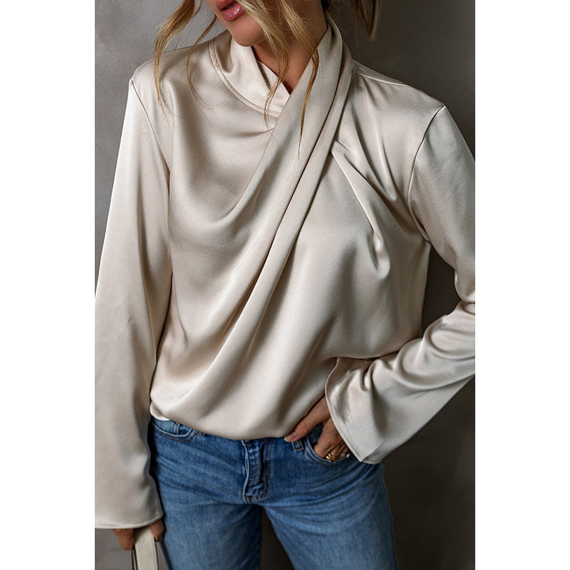 Women's Solid Color Satin Chiffon Blouse