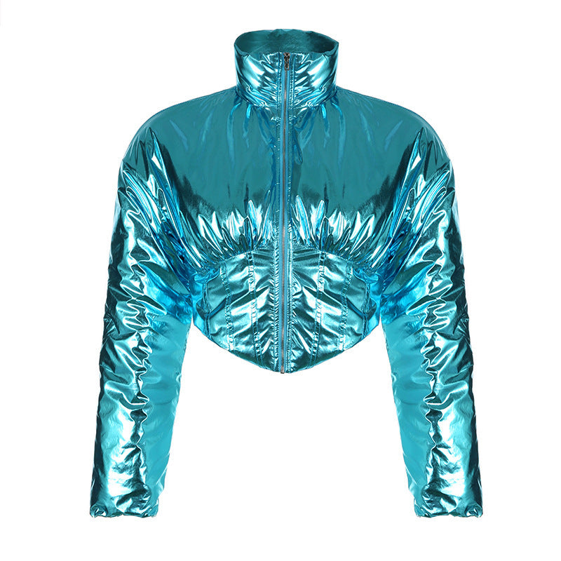 Warm-keeping Cotton Clothing Cool Locomotive Style Waist Shaping Irregular Zipper And Lapel