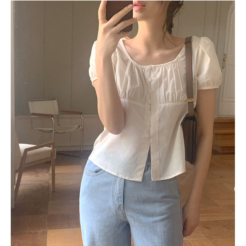 French Gentle Beige Apricot Small Shirt Top Women
