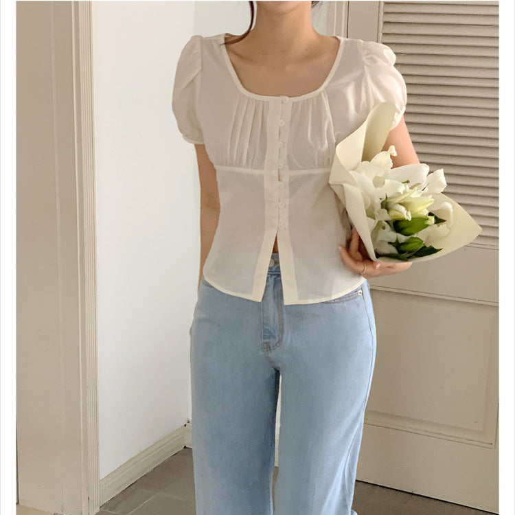 French Gentle Beige Apricot Small Shirt Top Women