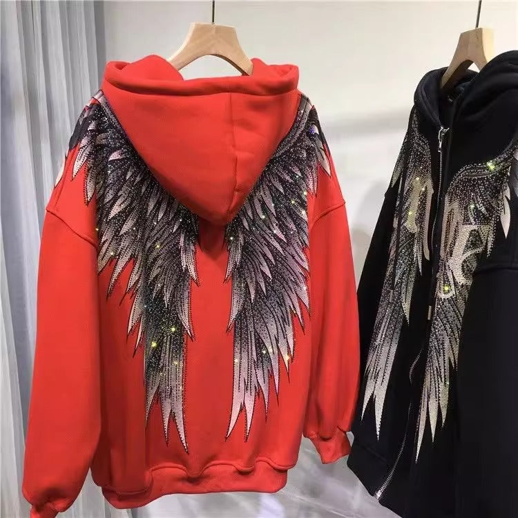 Heavy Embroidery Hot Drilling Light Luxury Front And Rear Wings Hooded Fleece Padded Coat Sweater