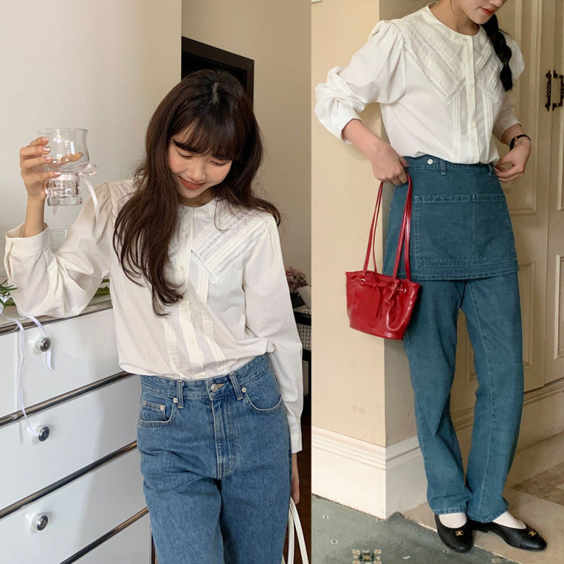 Delicate Girl Frill Lace Stitching Long Sleeves