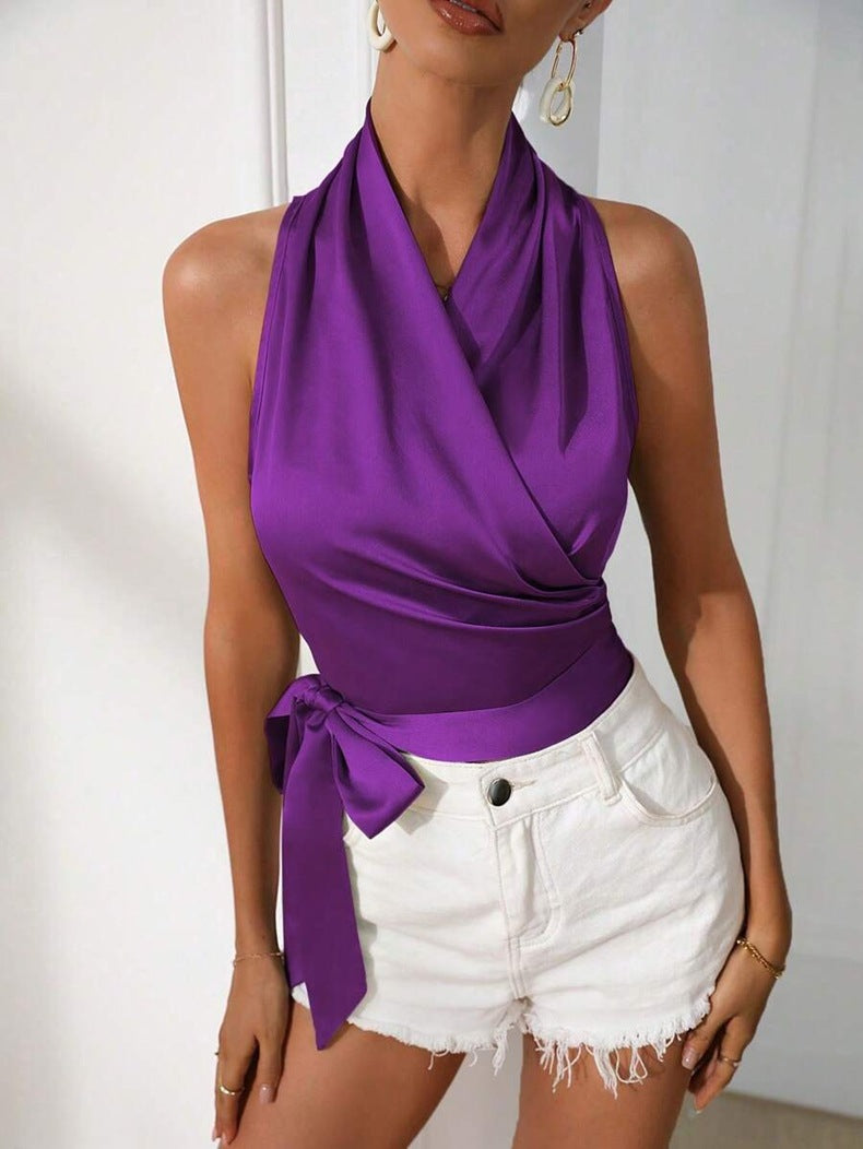 Halter Fashion Personalized Satin Shirt For Women