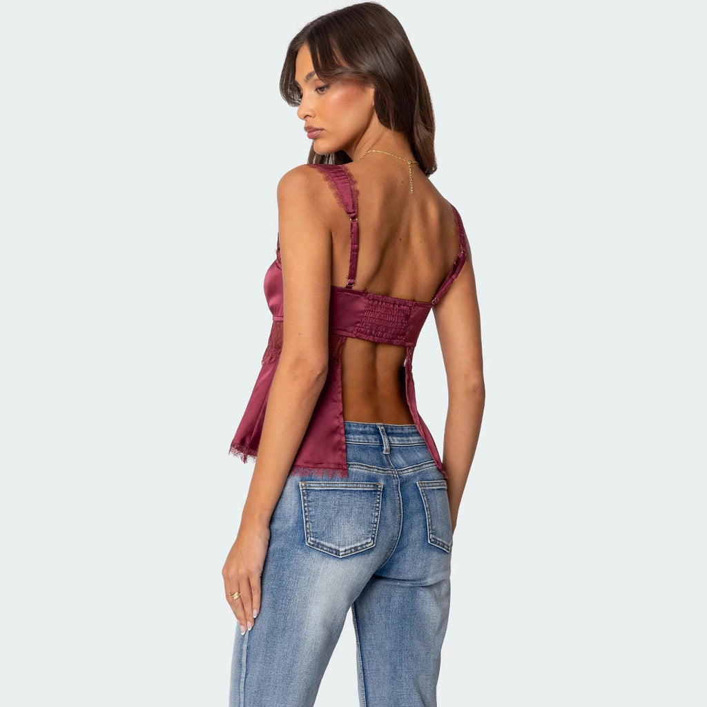 Stitching Lace Spaghetti-strap Camisole Top