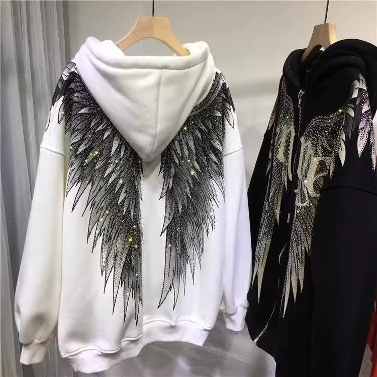 Heavy Embroidery Hot Drilling Light Luxury Front And Rear Wings Hooded Fleece Padded Coat Sweater