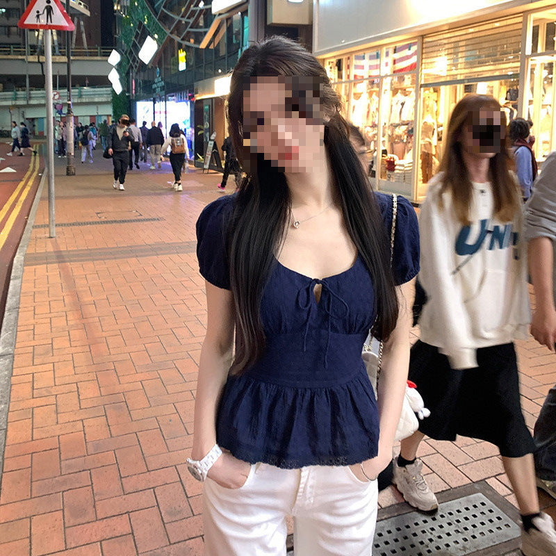 Women's Simple Solid Color French Square Collar Top