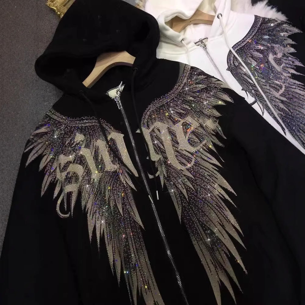 Heavy Embroidery Hot Drilling Light Luxury Front And Rear Wings Hooded Fleece Padded Coat Sweater
