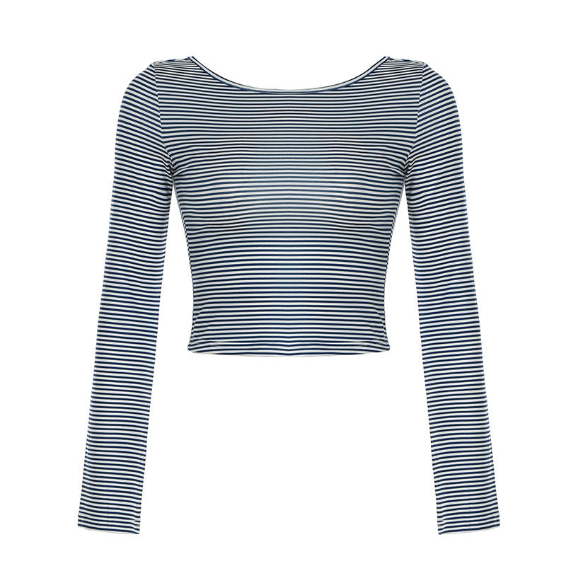 Oblique Shoulder Stripes Lightweight Slim-fit Long Sleeve Casual Top