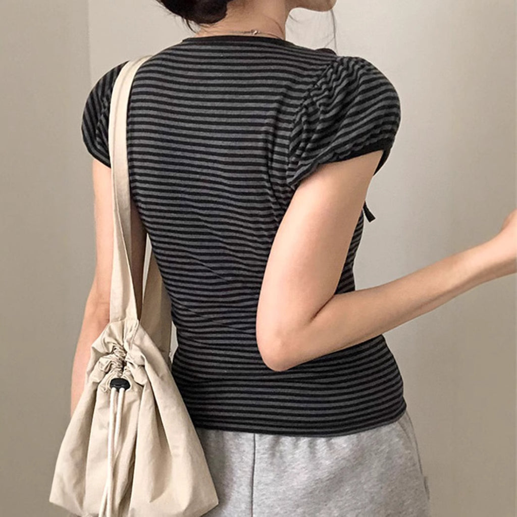 American Striped Round Neck Tied Short Sleeve