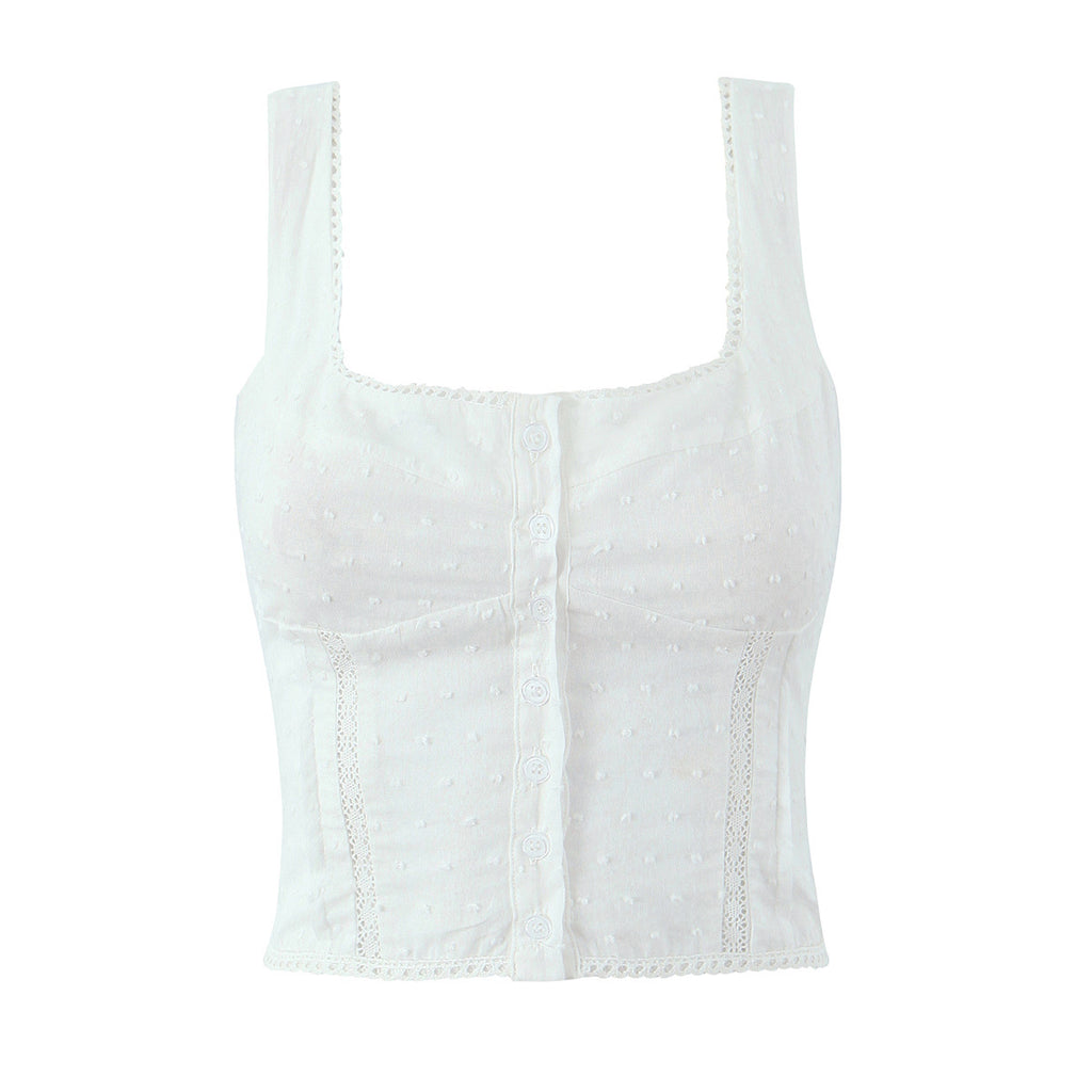Flower Embroidered Button Cardigan Short Camisole