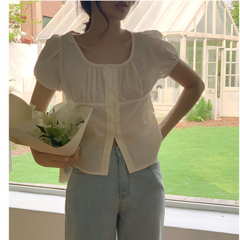 French Gentle Beige Apricot Small Shirt Top Women