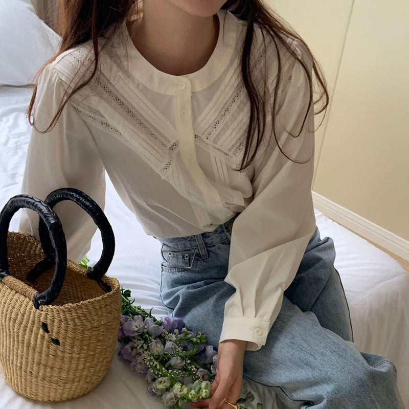 Delicate Girl Frill Lace Stitching Long Sleeves