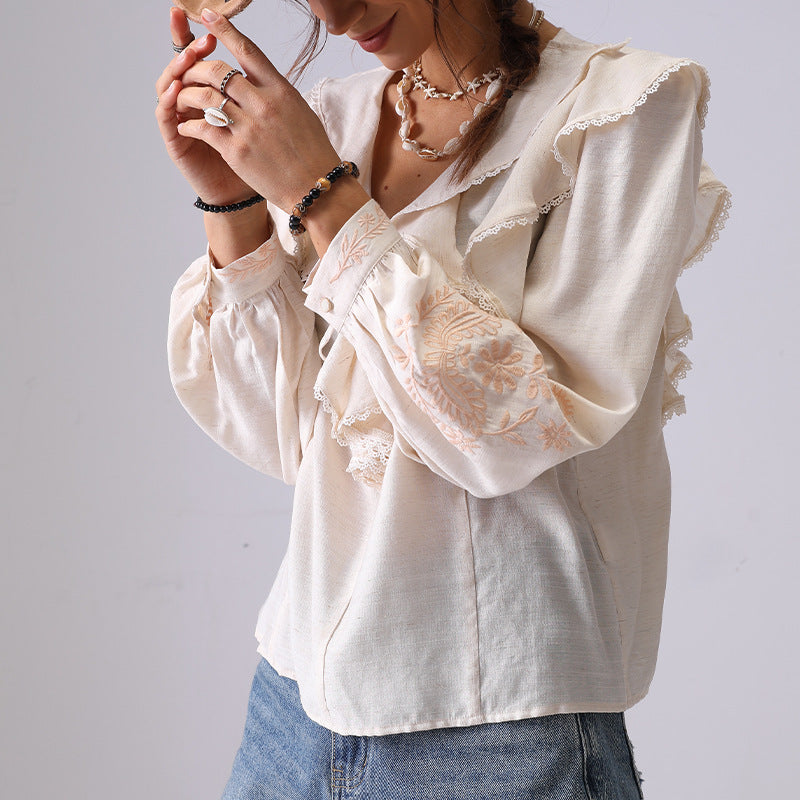 Embroidered Shirt Women's Spring Apricot Color
