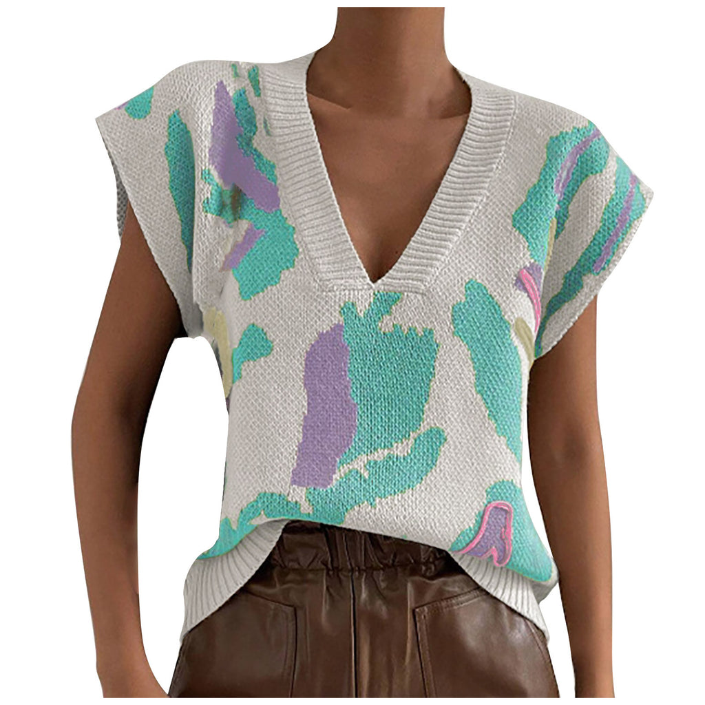 Knitted Vest V-neck Thread Jacquard Vest