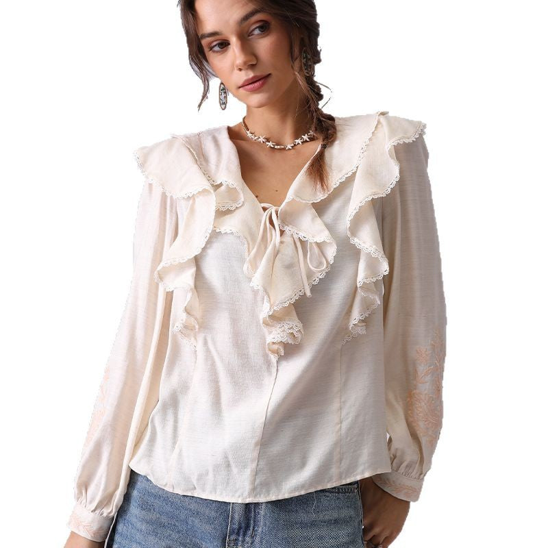 Embroidered Shirt Women's Spring Apricot Color