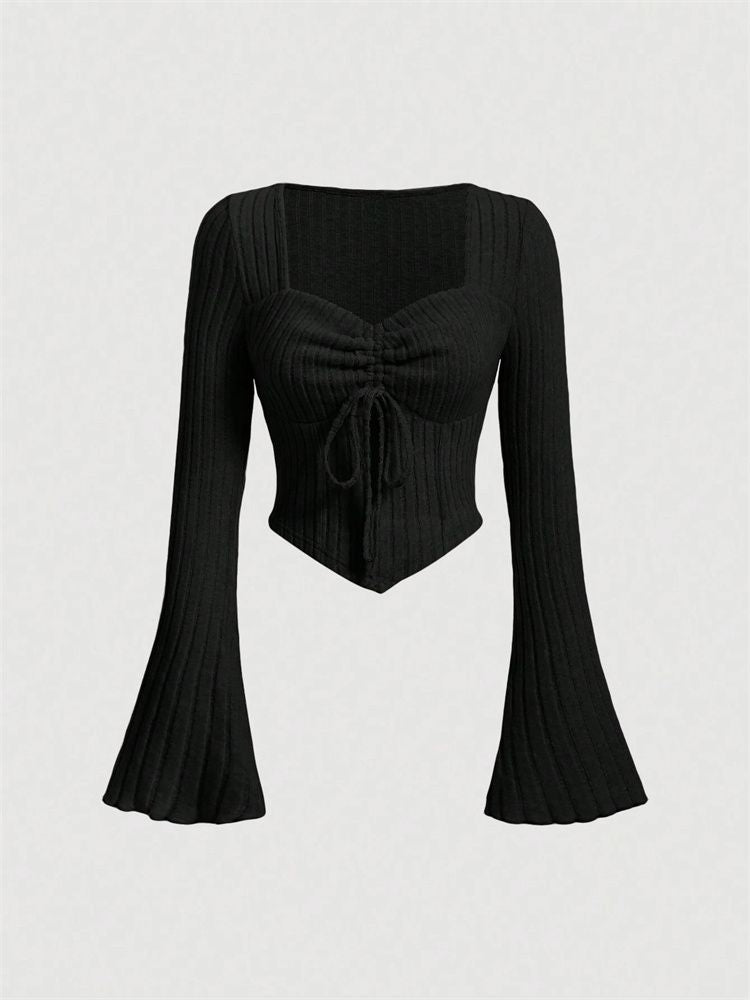 Printed Sexy Lace Thick Long Sleeved T-shirt Knitted Sweater