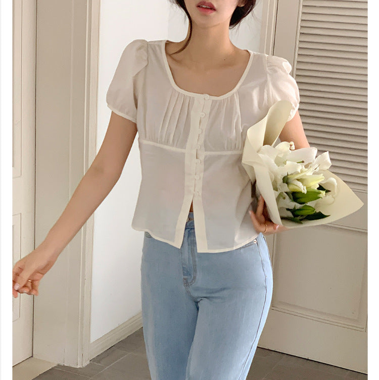 French Gentle Beige Apricot Small Shirt Top Women