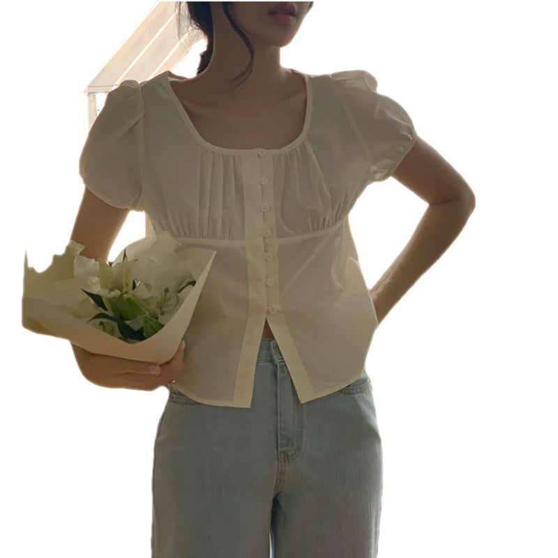 French Gentle Beige Apricot Small Shirt Top Women