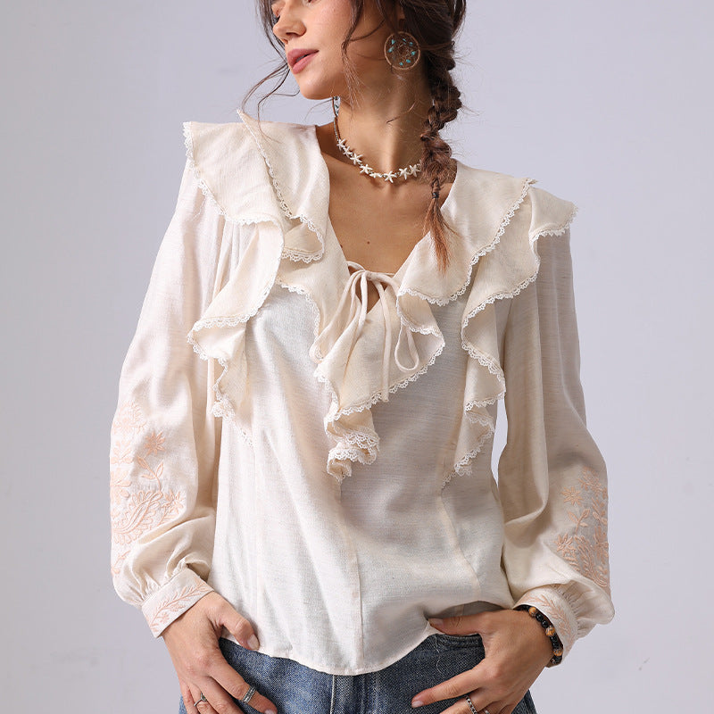 Embroidered Shirt Women's Spring Apricot Color
