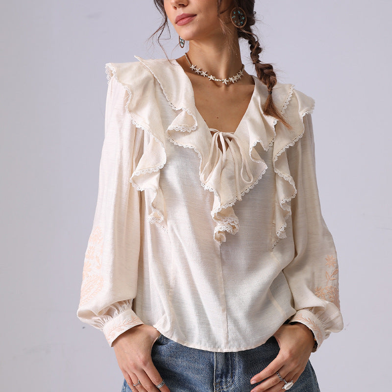 Embroidered Shirt Women's Spring Apricot Color
