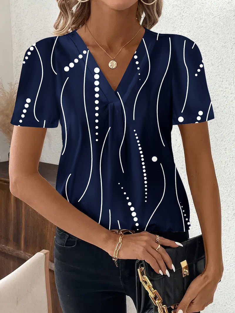 Fashion Casual Printing V-neck Top