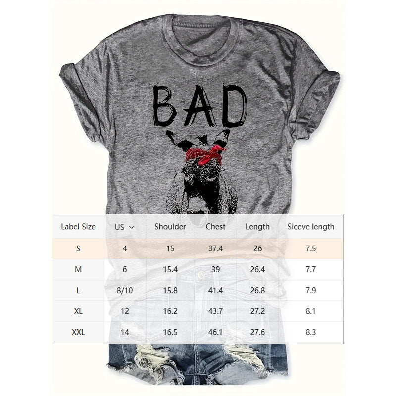 Women's Animal Letter Print Casual Short Sleeve T-Shirt Round Neck Summer Tee