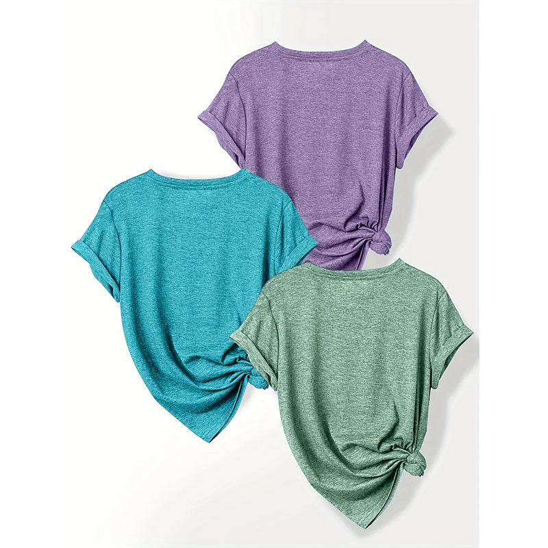 Women's 3 Pack Cute Floral Graphic Tees Short Sleeve Casual Tee Tops Crewneck T Shirts