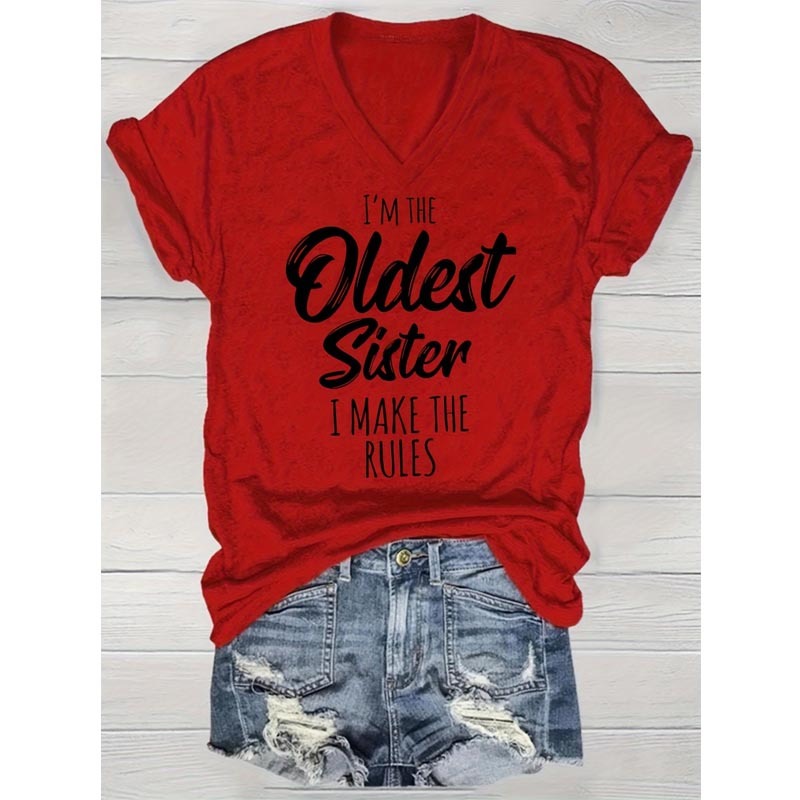 Women's Vibrant Letter Print V-Neck Tee Casual Short Sleeve Summer Top