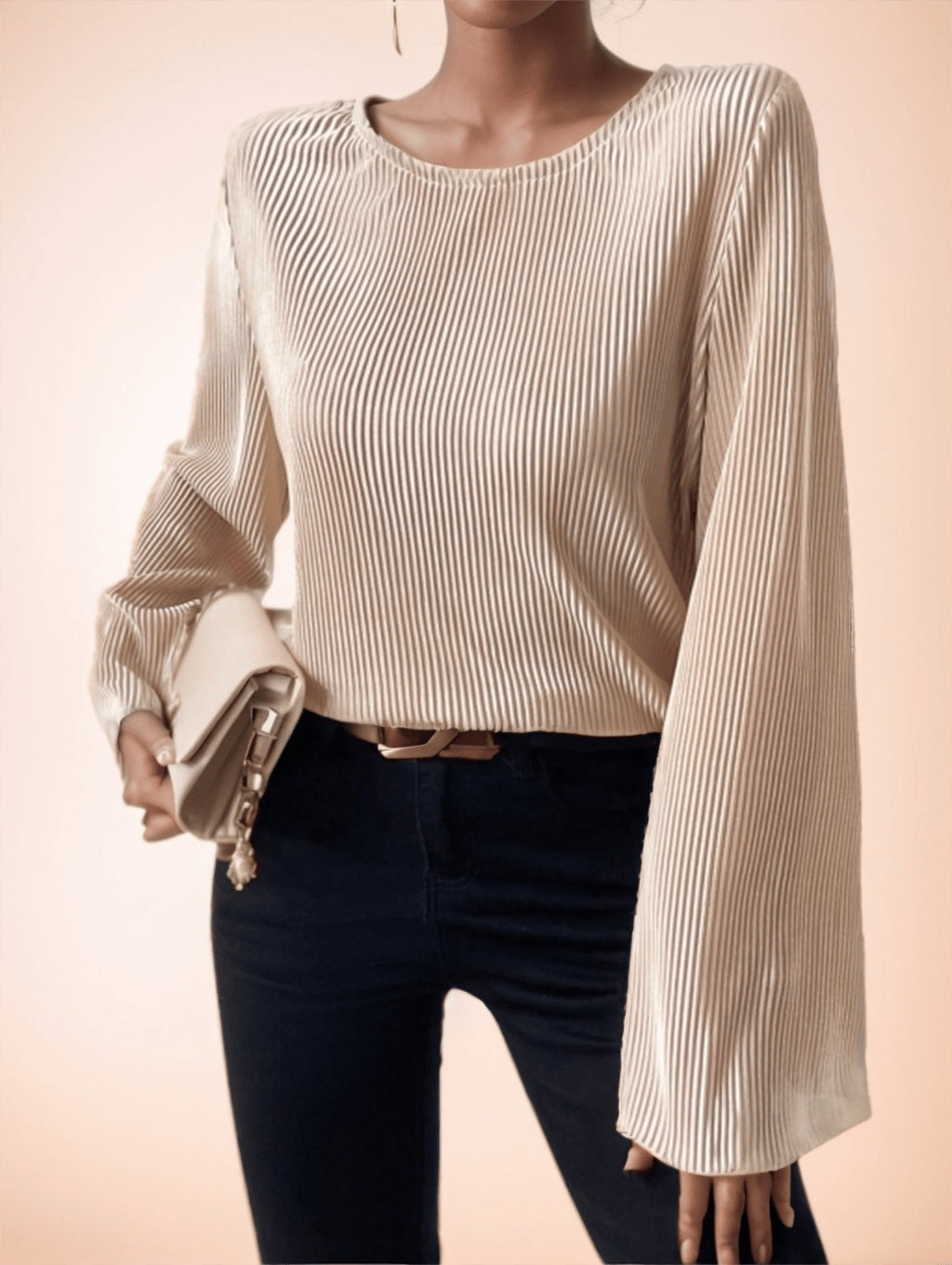 Women's Spring Summer Solid Color Round Neck Loose Fit Bell Sleeve Casual T-Shirt