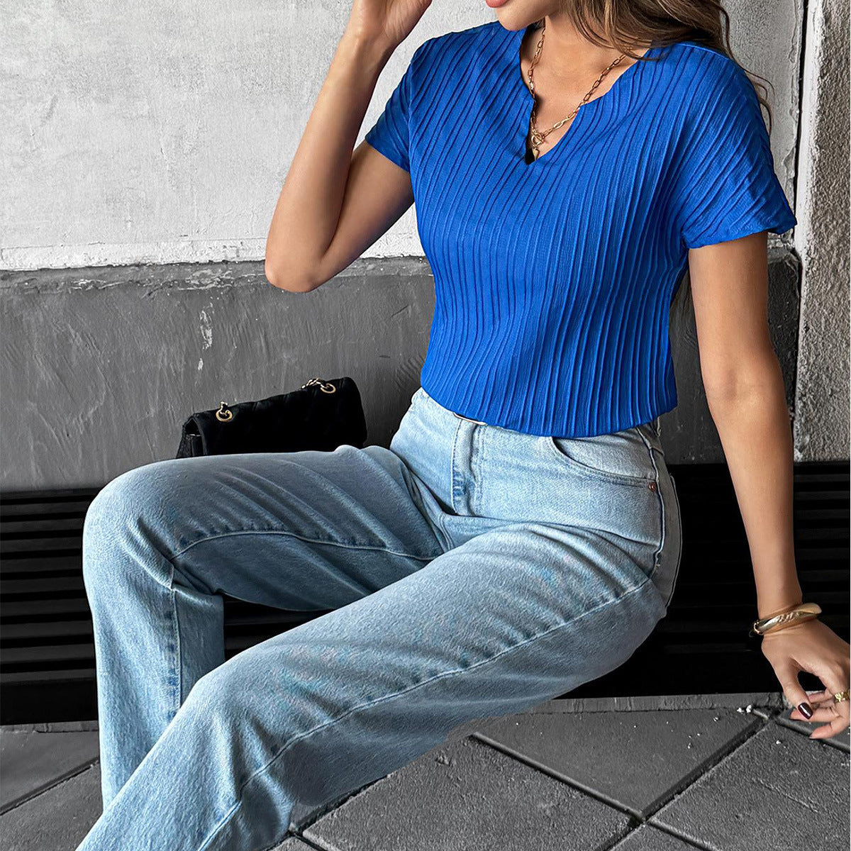 European And American Leisure Simple Style Solid Color T-shirt Vest Women's Shirt