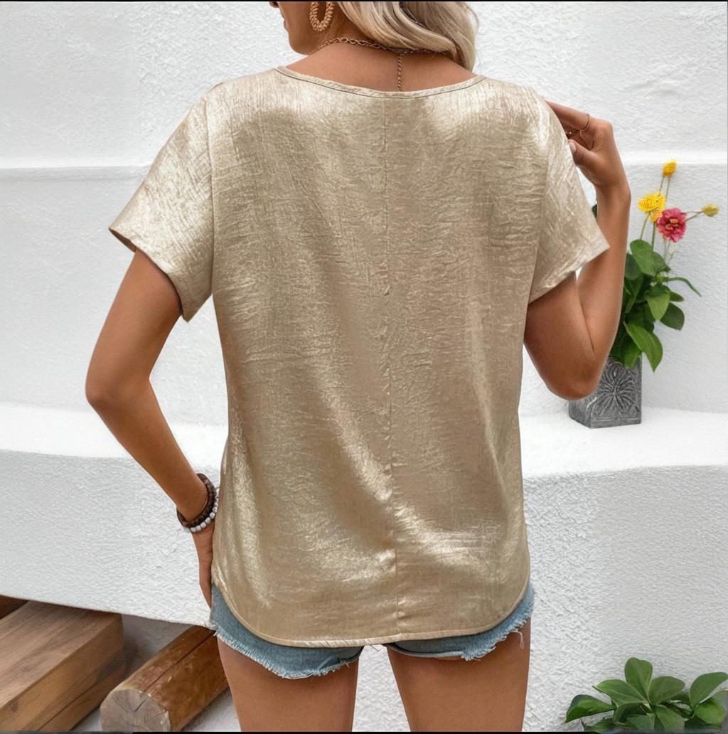 Women's Cowl Neck Short Sleeve Top, Solid Color Loose Fit Summer Office Casual Shirt
