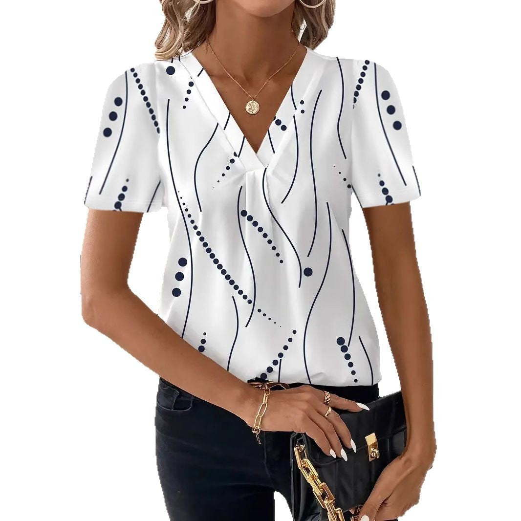 Fashion Casual Printing V-neck Top