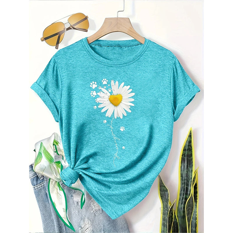 Women's 3 Pack Cute Floral Graphic Tees Short Sleeve Casual Tee Tops Crewneck T Shirts