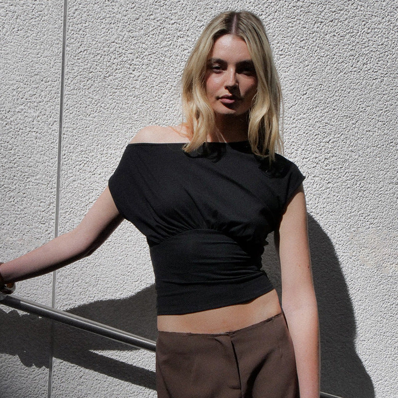 Women's Shoulder Diagonal Collar Waist-controlled Top