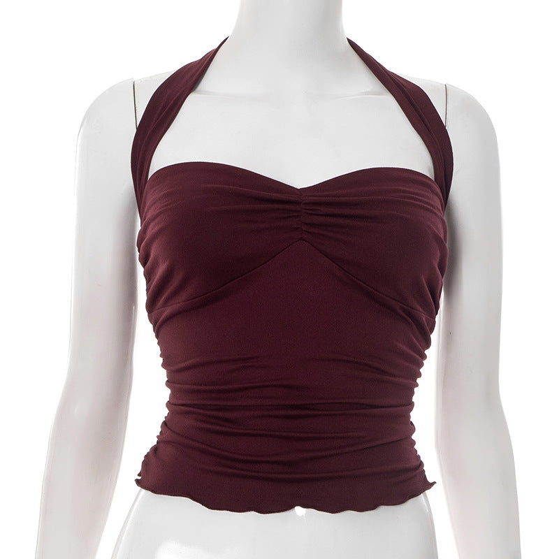 Lace-up Halterneck Backless Sexy T-shirt