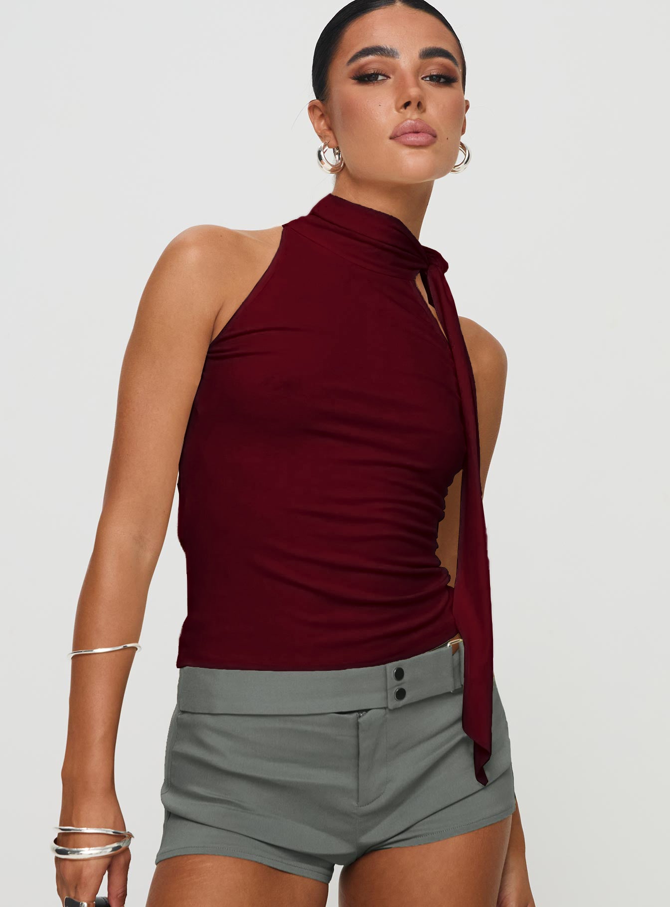 Women's Turtleneck Bundle Ribbon T-shirt Top